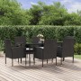 7-teiliges Garten-Essset und schwarze Kissen aus synthetischem Rattan von vidaXL, Gartensets - Ref: Foro24-3156779, Preis: 48...