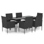 Set de comedor de jardín 7 pzas y cojines ratán sintético negro de vidaXL, Conjuntos de jardín - Ref: Foro24-3156779, Precio:...