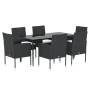 Set de comedor de jardín 7 pzas y cojines ratán sintético negro de vidaXL, Conjuntos de jardín - Ref: Foro24-3156779, Precio:...