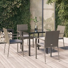 Garten-Essgruppe 5-teilig und schwarzgraue Kissen aus synthetischem Rattan von vidaXL, Gartensets - Ref: Foro24-3185126, Prei...