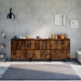 Sideboards 3 units smoked oak plywood 60x35x70 cm by vidaXL, Sideboards - Ref: Foro24-3185780, Price: 214,00 €, Discount: %