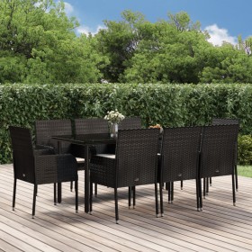 9-teiliges Garten-Essset und schwarze Kissen aus synthetischem Rattan von vidaXL, Gartensets - Ref: Foro24-3185158, Preis: 62...