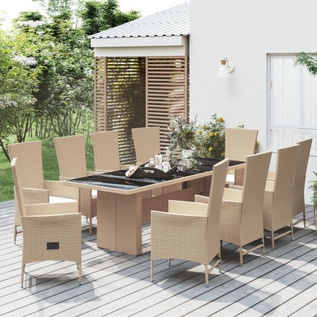 Set comedor de jardín 11 pzas con cojines ratán sintético beige de vidaXL, Conjuntos de jardín - Ref: Foro24-3157574, Precio:...