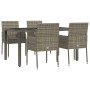 Set comedor de jardín 5 piezas con cojines ratán sintético gris de vidaXL, Conjuntos de jardín - Ref: Foro24-3185007, Precio:...