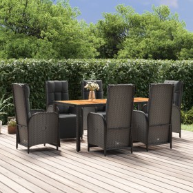 7-teiliges Garten-Essset und schwarze Kissen aus synthetischem Rattan von vidaXL, Gartensets - Ref: Foro24-3185078, Preis: 1,...