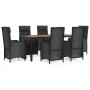 Set de comedor de jardín 7 pzas y cojines ratán sintético negro de vidaXL, Conjuntos de jardín - Ref: Foro24-3185078, Precio:...