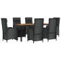 Set de comedor de jardín 7 pzas y cojines ratán sintético negro de vidaXL, Conjuntos de jardín - Ref: Foro24-3185078, Precio:...