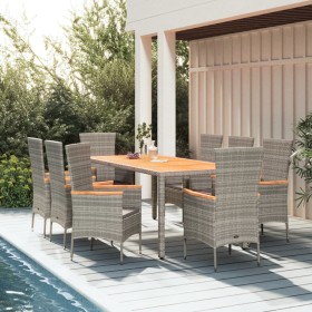 Garden dining set 9 pieces and gray synthetic rattan cushions by vidaXL, Garden sets - Ref: Foro24-3157543, Price: 734,99 €, ...