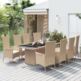 9-teiliges Garten-Essset mit beigen Kissen aus synthetischem Rattan von vidaXL, Gartensets - Ref: Foro24-3157565, Preis: 777,...