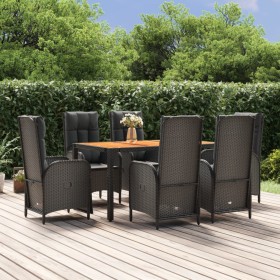 Set de comedor de jardín 7 pzas y cojines ratán sintético negro de vidaXL, Conjuntos de jardín - Ref: Foro24-3185081, Precio:...