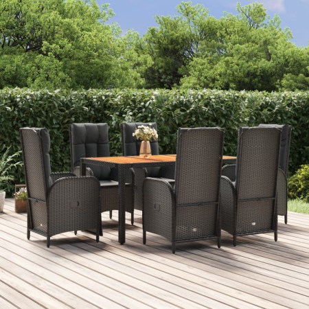 7-teiliges Garten-Essset und schwarze Kissen aus synthetischem Rattan von vidaXL, Gartensets - Ref: Foro24-3185081, Preis: 1,...