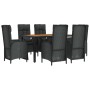 Set de comedor de jardín 7 pzas y cojines ratán sintético negro de vidaXL, Conjuntos de jardín - Ref: Foro24-3185081, Precio:...