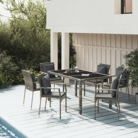 Garden dining set 7 pieces and gray synthetic rattan cushions by vidaXL, Garden sets - Ref: Foro24-3157960, Price: 483,99 €, ...