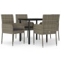 Set comedor jardín 5 pzas y cojines ratán sintético negro gris de vidaXL, Conjuntos de jardín - Ref: Foro24-3185162, Precio: ...