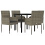 Set comedor jardín 5 pzas y cojines ratán sintético negro gris de vidaXL, Conjuntos de jardín - Ref: Foro24-3185162, Precio: ...