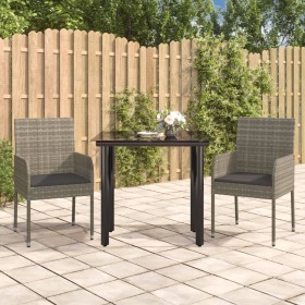 3-teiliges Garten-Esszimmerset und Kissen synthetisches Rattan schwarz grau von vidaXL, Gartensets - Ref: Foro24-3185161, Pre...