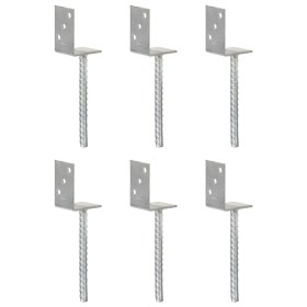 Fence anchors 6 pcs silver galvanized steel 8x6x30 cm by vidaXL, Spikes for anchoring in the ground - Ref: Foro24-145324, Pri...