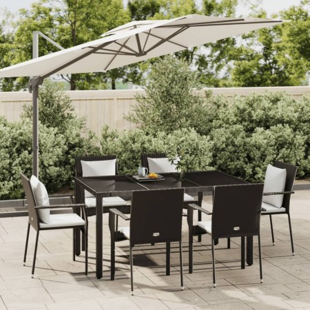 7-teiliges Garten-Esszimmerset und Kissen synthetisches Rattan schwarz von vidaXL, Gartensets - Ref: Foro24-3184978, Preis: 4...