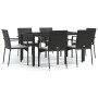 Set de comedor de jardín 7 pzas y cojines ratán sintético negro de vidaXL, Conjuntos de jardín - Ref: Foro24-3184978, Precio:...