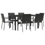 Set de comedor de jardín 7 pzas y cojines ratán sintético negro de vidaXL, Conjuntos de jardín - Ref: Foro24-3184978, Precio:...