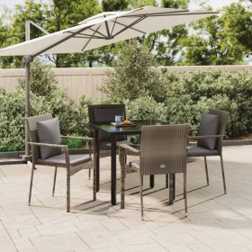 5-teiliges Garten-Esszimmerset und Kissen synthetisches Rattan schwarz grau von vidaXL, Gartensets - Ref: Foro24-3185114, Pre...