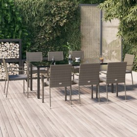 Garden dining set 9 pieces and cushions in black and gray synthetic rattan by vidaXL, Garden sets - Ref: Foro24-3185142, Pric...