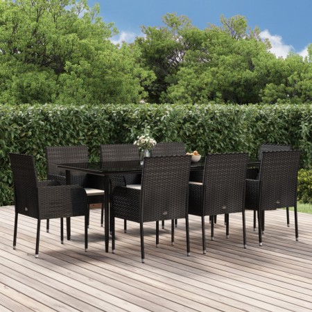 Set de comedor de jardín 9 pzas y cojines ratán sintético negro de vidaXL, Conjuntos de jardín - Ref: Foro24-3185147, Precio:...