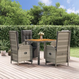 Set comedor de jardín 5 piezas con cojines ratán sintético gris de vidaXL, Conjuntos de jardín - Ref: Foro24-3185045, Precio:...