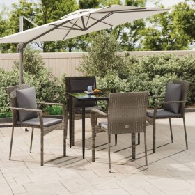 5-teiliges Garten-Esszimmerset und Kissen synthetisches Rattan schwarz grau von vidaXL, Gartensets - Ref: Foro24-3185102, Pre...