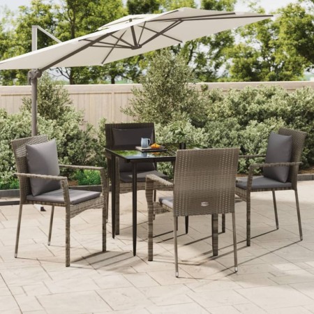 Garden dining set 5 pieces and cushions in black and gray synthetic rattan by vidaXL, Garden sets - Ref: Foro24-3185102, Pric...