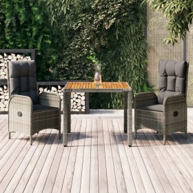 3-teilige Garten-Essgruppe mit grauen synthetischen Rattankissen von vidaXL, Gartensets - Ref: Foro24-3185038, Preis: 468,99 ...