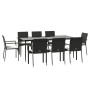 Set de comedor de jardín 9 pzas y cojines ratán sintético negro de vidaXL, Conjuntos de jardín - Ref: Foro24-3185124, Precio:...