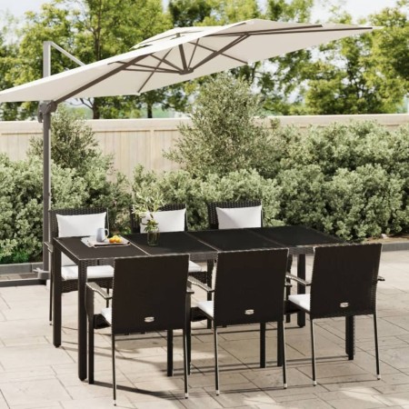 Set de comedor de jardín 7 pzas y cojines ratán sintético negro de vidaXL, Conjuntos de jardín - Ref: Foro24-3184979, Precio:...