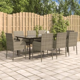 Garten-Essgruppe 9-teilig und schwarzgraue Kissen aus synthetischem Rattan von vidaXL, Gartensets - Ref: Foro24-3185153, Prei...