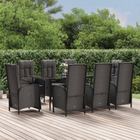 Set de comedor de jardín 9 pzas y cojines ratán sintético negro de vidaXL, Conjuntos de jardín - Ref: Foro24-3185176, Precio:...