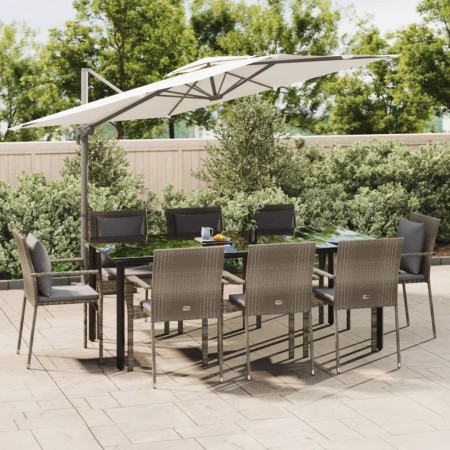 Garten-Essgruppe 9-teilig und schwarzgraue Kissen aus synthetischem Rattan von vidaXL, Gartensets - Ref: Foro24-3185118, Prei...