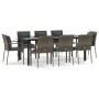 Set comedor jardín 9 pzas y cojines ratán sintético negro gris de vidaXL, Conjuntos de jardín - Ref: Foro24-3185118, Precio: ...