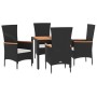 Set de muebles jardín 5 pzas con cojines ratán sintético negro de vidaXL, Conjuntos de jardín - Ref: Foro24-3157529, Precio: ...