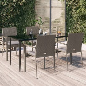 5-teiliges Garten-Esszimmerset und Kissen synthetisches Rattan schwarz grau von vidaXL, Gartensets - Ref: Foro24-3185128, Pre...