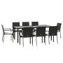 Set de comedor de jardín 9 pzas y cojines ratán sintético negro de vidaXL, Conjuntos de jardín - Ref: Foro24-3185136, Precio:...