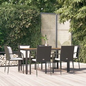 7-teiliges Garten-Essset und schwarze Kissen aus synthetischem Rattan von vidaXL, Gartensets - Ref: Foro24-3157966, Preis: 53...