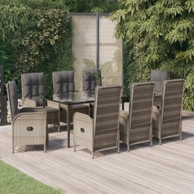 Garden dining set 9 pieces and cushions in black and gray synthetic rattan by vidaXL, Garden sets - Ref: Foro24-3185206, Pric...