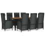 Set de comedor de jardín 9 pzas y cojines ratán sintético negro de vidaXL, Conjuntos de jardín - Ref: Foro24-3185073, Precio:...