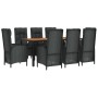 Set de comedor de jardín 9 pzas y cojines ratán sintético negro de vidaXL, Conjuntos de jardín - Ref: Foro24-3185073, Precio:...