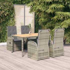 Set comedor de jardín 5 piezas con cojines ratán sintético gris de vidaXL, Conjuntos de jardín - Ref: Foro24-3157585, Precio:...