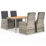 Set comedor de jardín 5 piezas con cojines ratán sintético gris de vidaXL, Conjuntos de jardín - Ref: Foro24-3157585, Precio:...