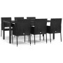 Set de comedor de jardín 7 pzas y cojines ratán sintético negro de vidaXL, Conjuntos de jardín - Ref: Foro24-3185003, Precio:...