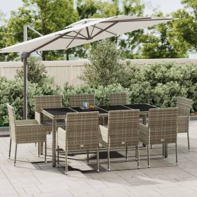 Garten-Essgruppe 9-teilig und graue synthetische Rattankissen von vidaXL, Gartensets - Ref: Foro24-3185010, Preis: 556,52 €, ...