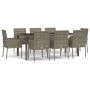 Set comedor jardín 9 pzas y cojines ratán sintético gris de vidaXL, Conjuntos de jardín - Ref: Foro24-3185010, Precio: 538,99...