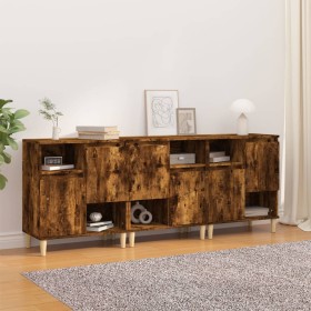 Sideboards 3 units smoked oak plywood 60x35x70 cm by vidaXL, Sideboards - Ref: Foro24-3185740, Price: 188,99 €, Discount: %